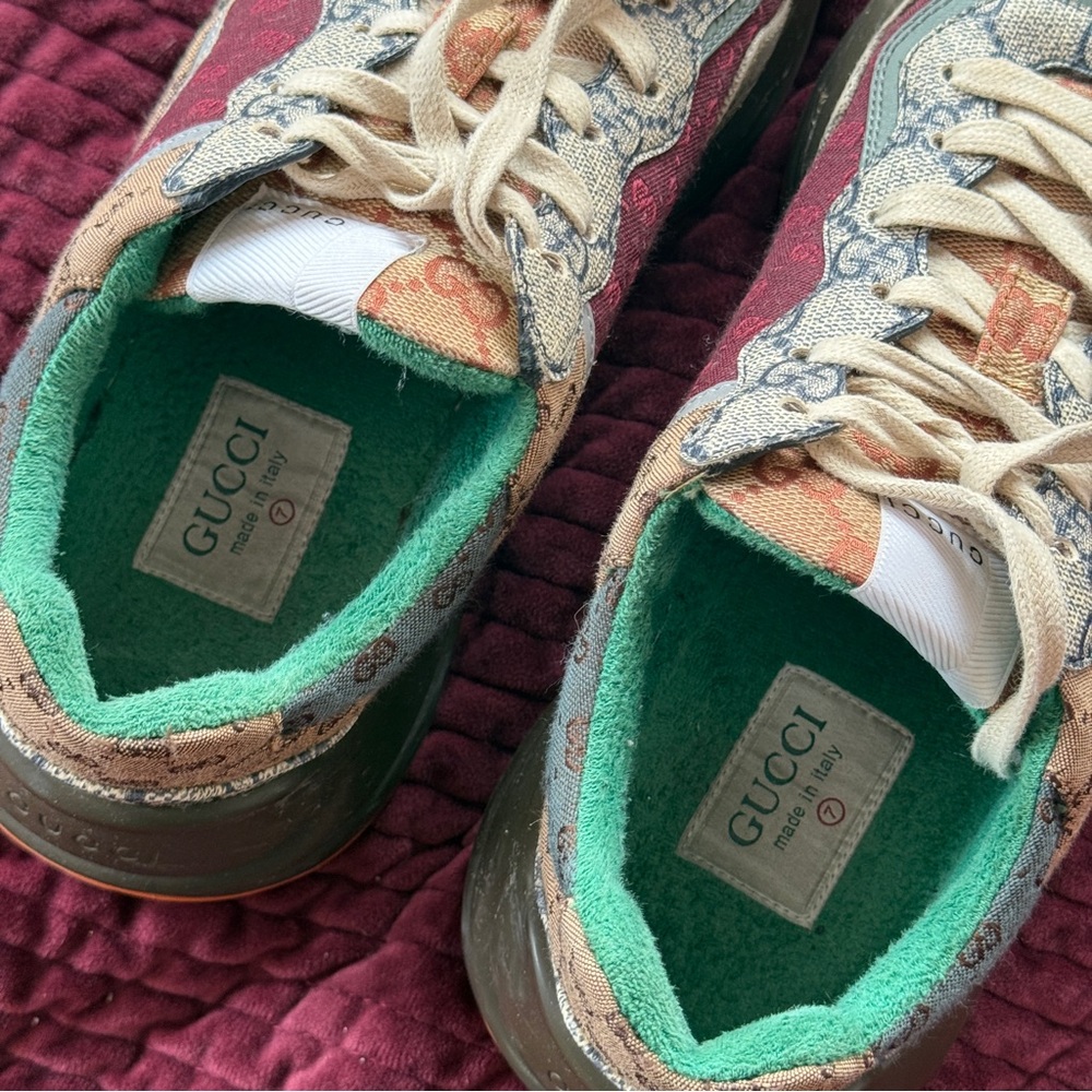 Gucci Multicolor GG Canvas Sneaker with Teal Interior - Picture 5 of 6